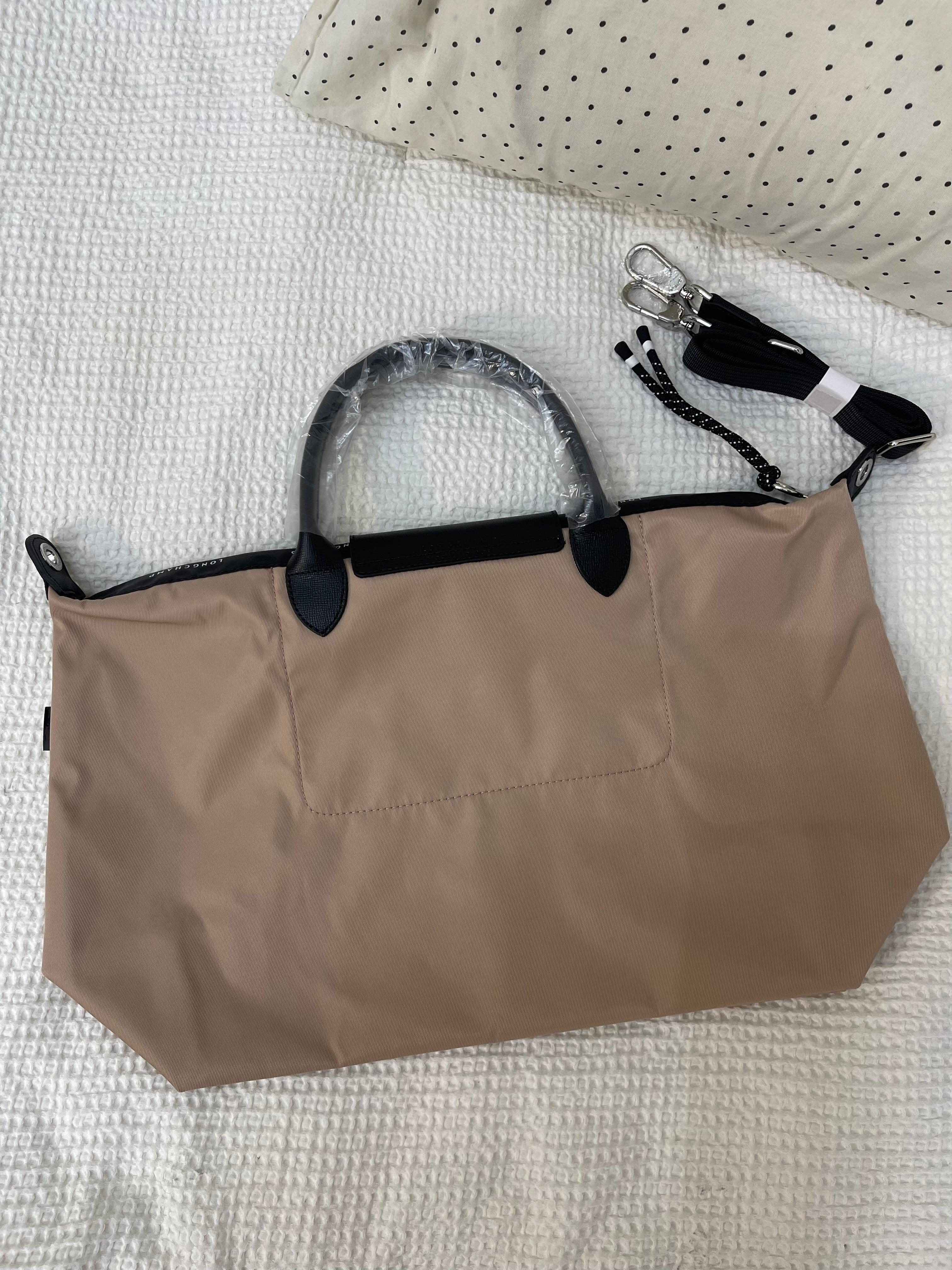 Longchamp Inspired Crossbody - Taupe (Large With Logo & Strap)