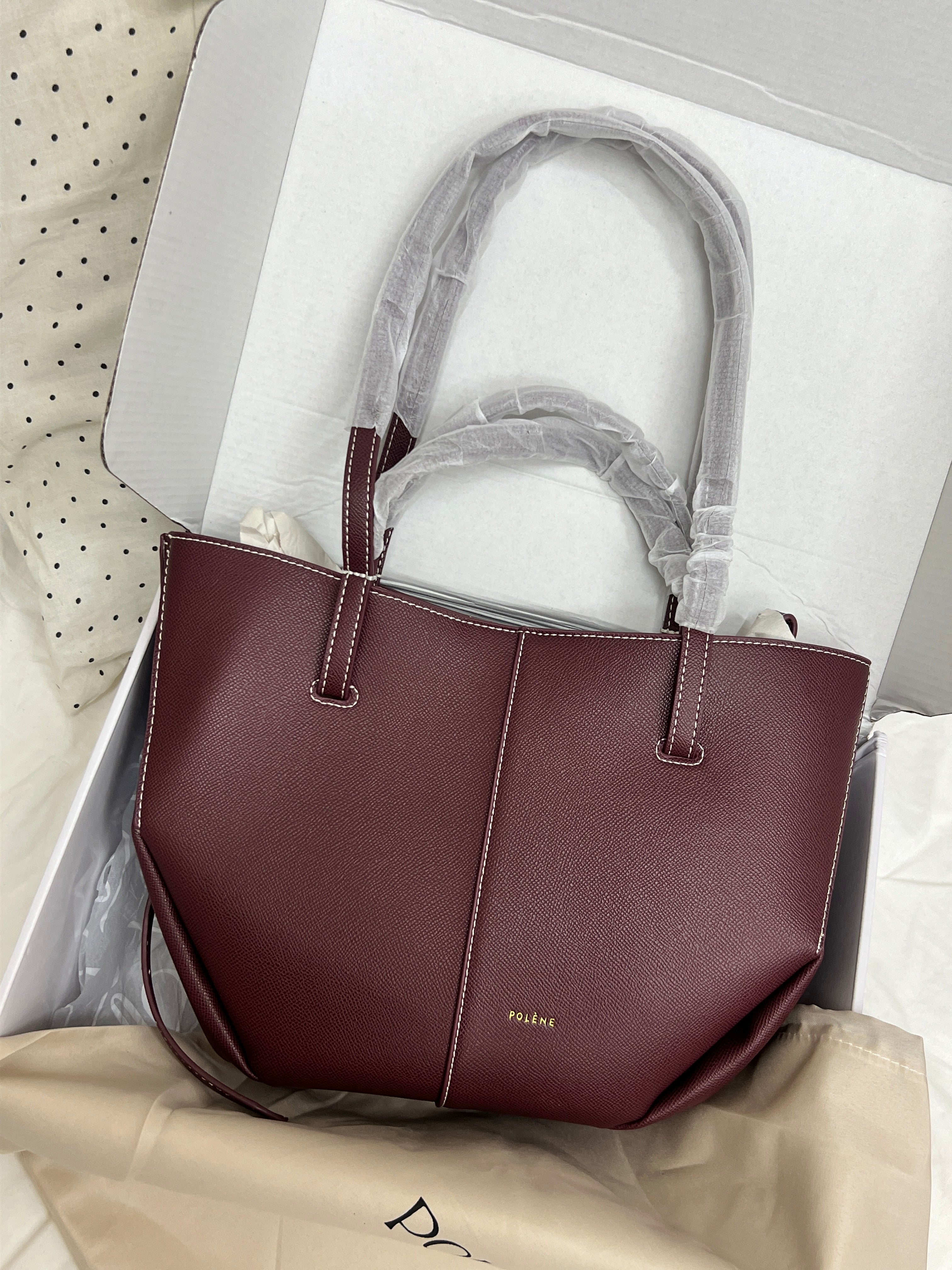 Polène Cyme Small Tote Bag with Pouch - BURGUNDY