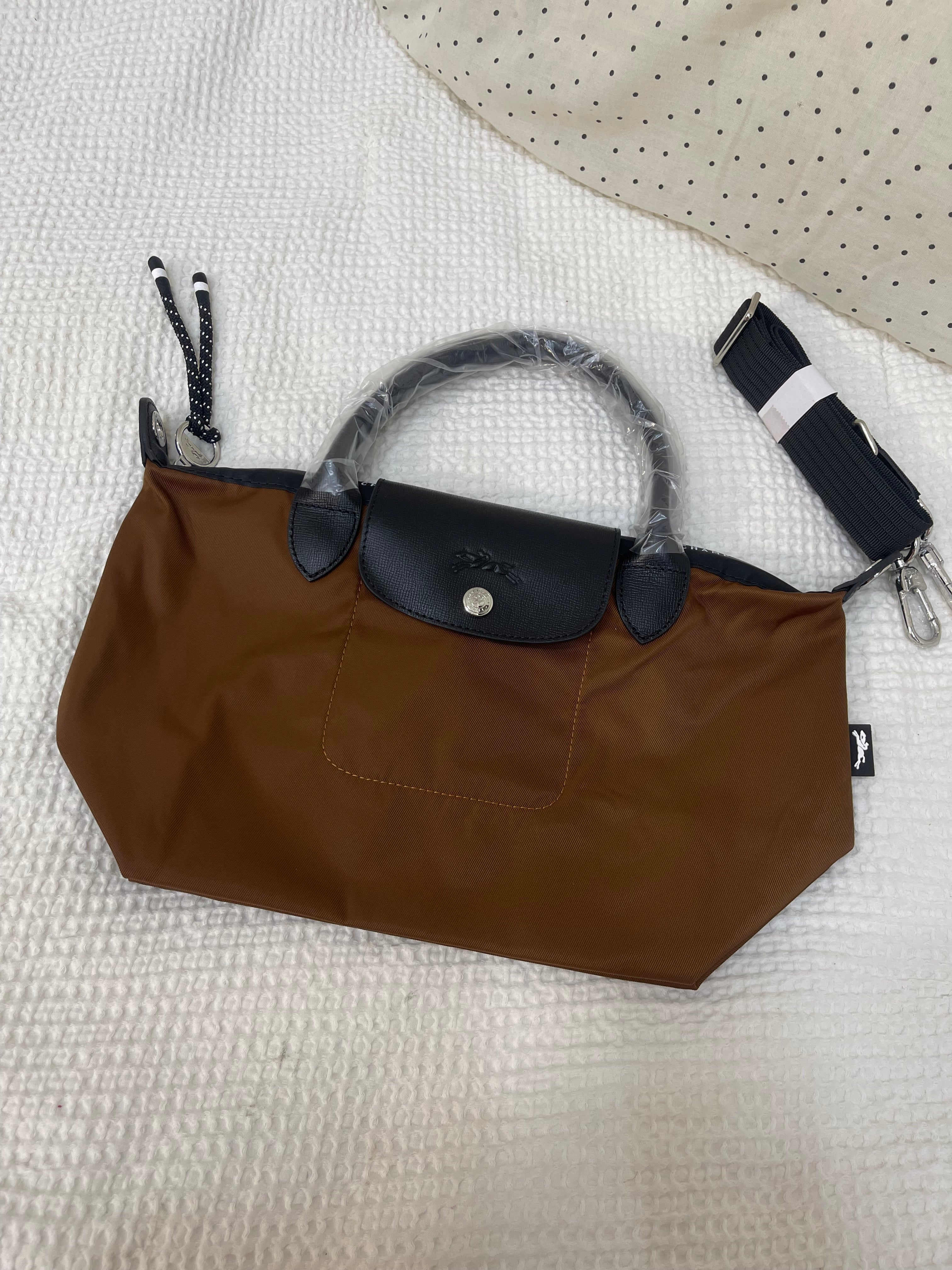Longchamp Inspired Crossbody - Cognac Brown (Small With Logo & Strap)