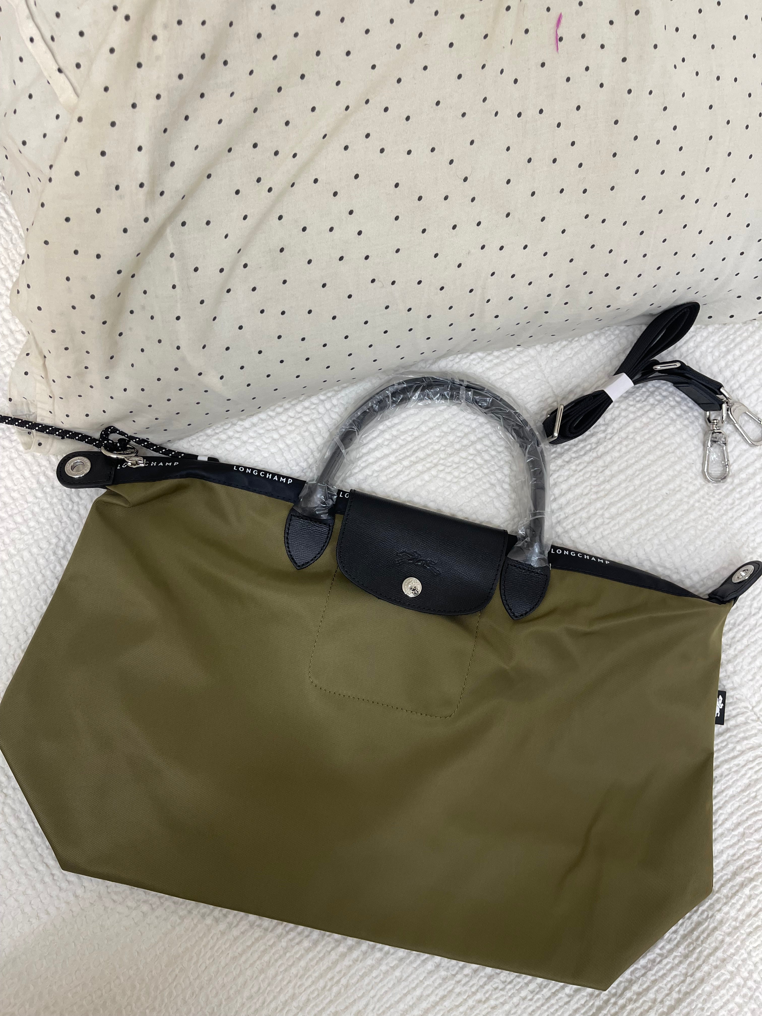 Longchamp Inspired Crossbody - khaki Green (Large With Logo & Strap)