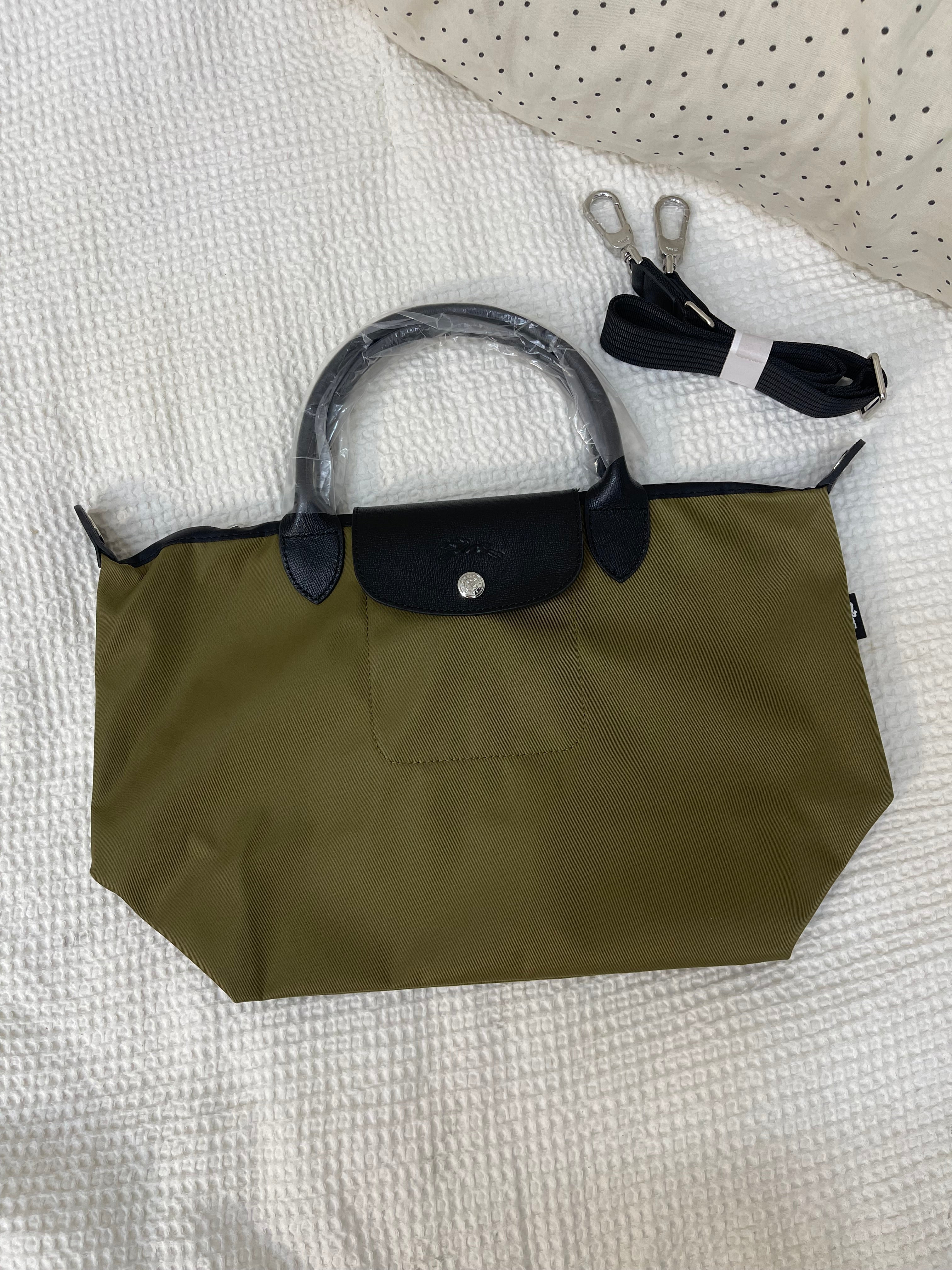 Longchamp Inspired Crossbody - khaki Green (Medium With Logo & Strap)