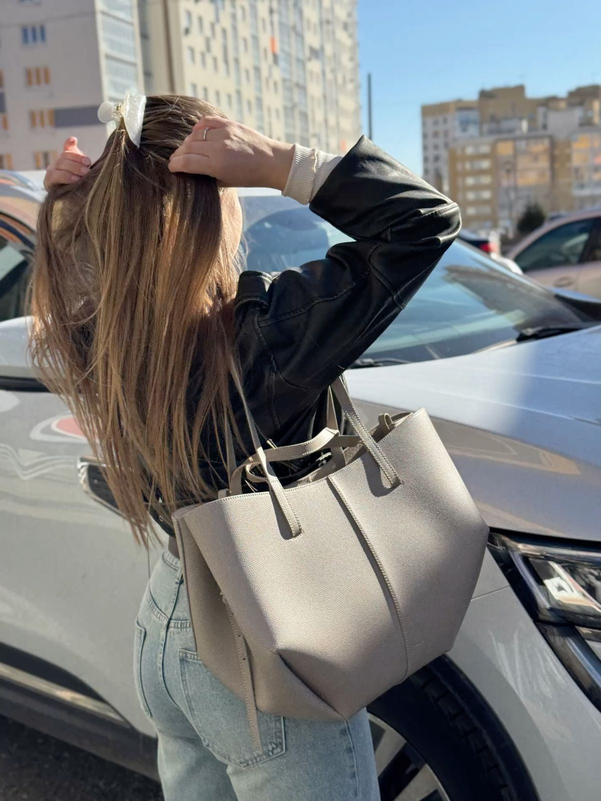 Polène Cyme Small Tote Bag with Pouch – Taupe