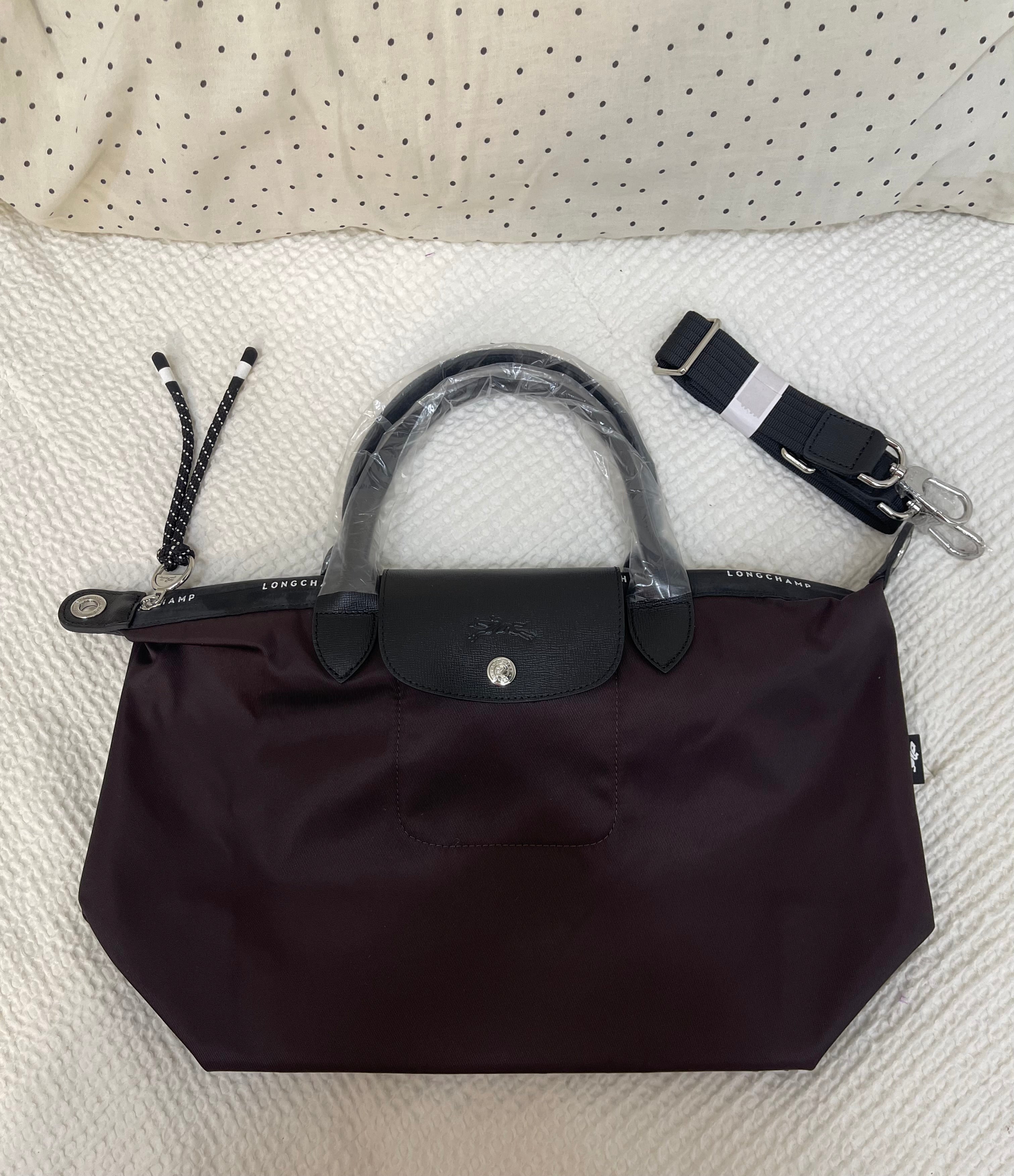 Longchamp Inspired Crossbody - Deep Plum (Medium With Logo & Strap)