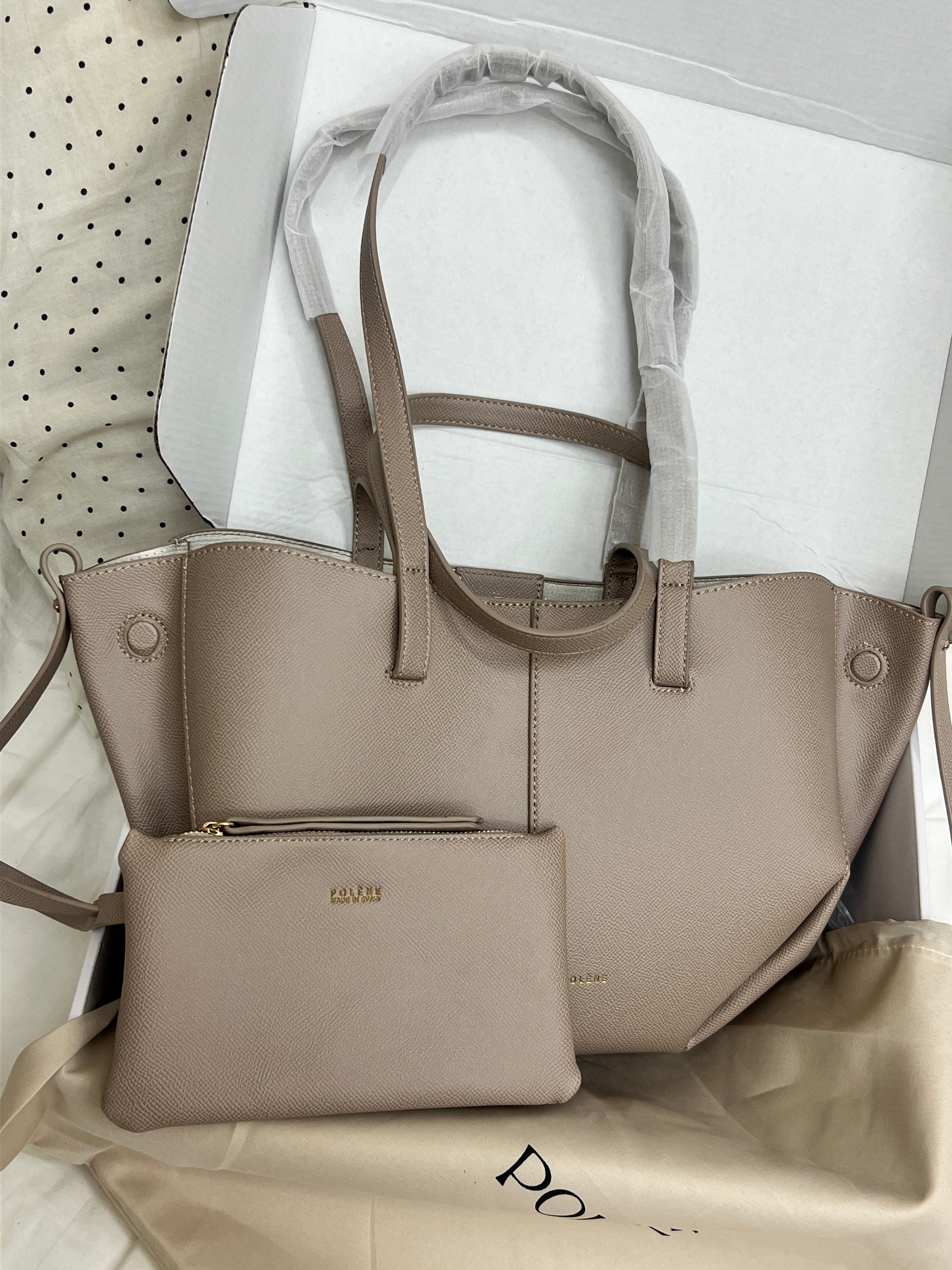 Polène Cyme Small Tote Bag with Pouch – Taupe