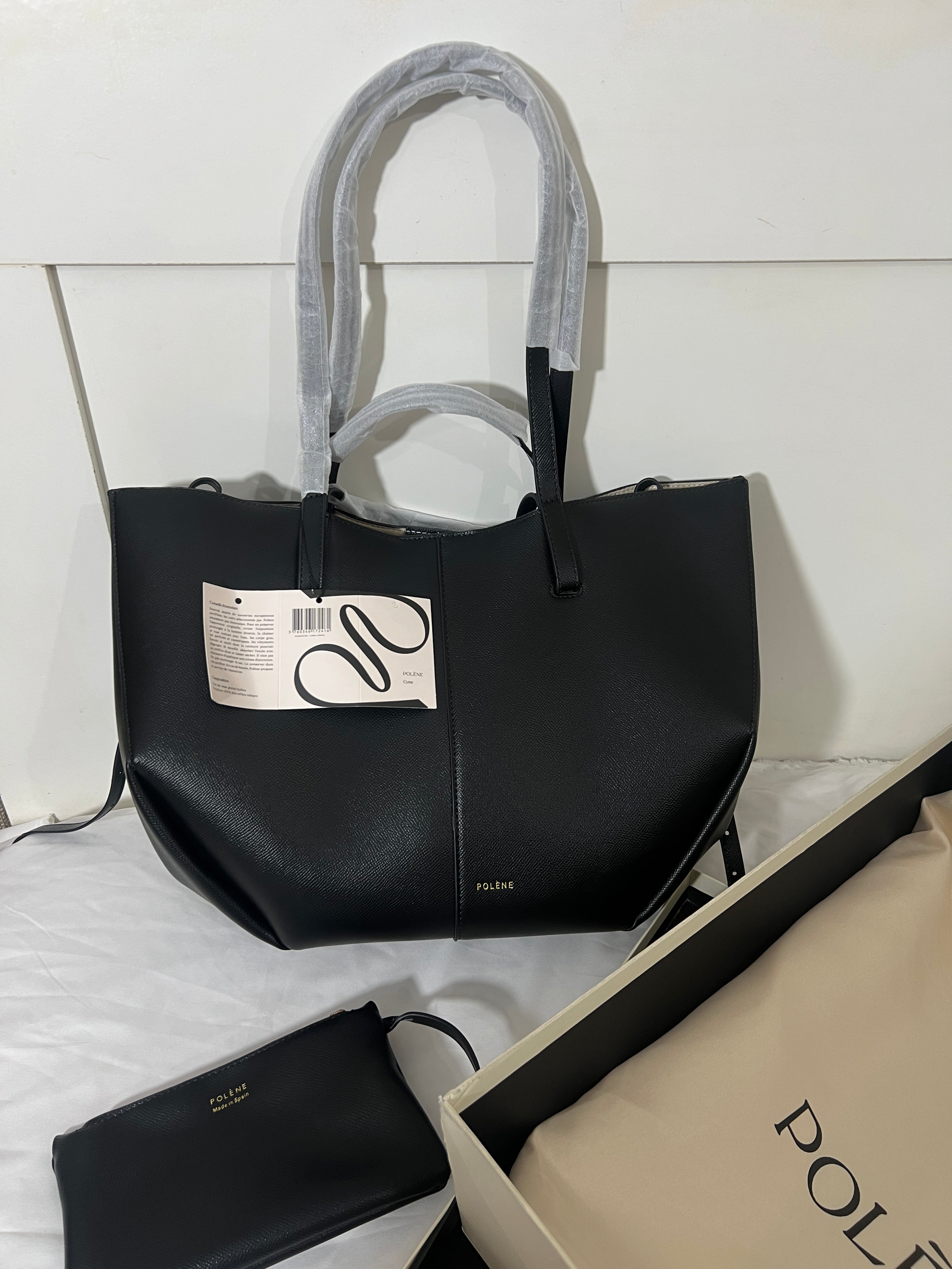 Polène Cyme Small Tote Bag – Black (With Pouch)