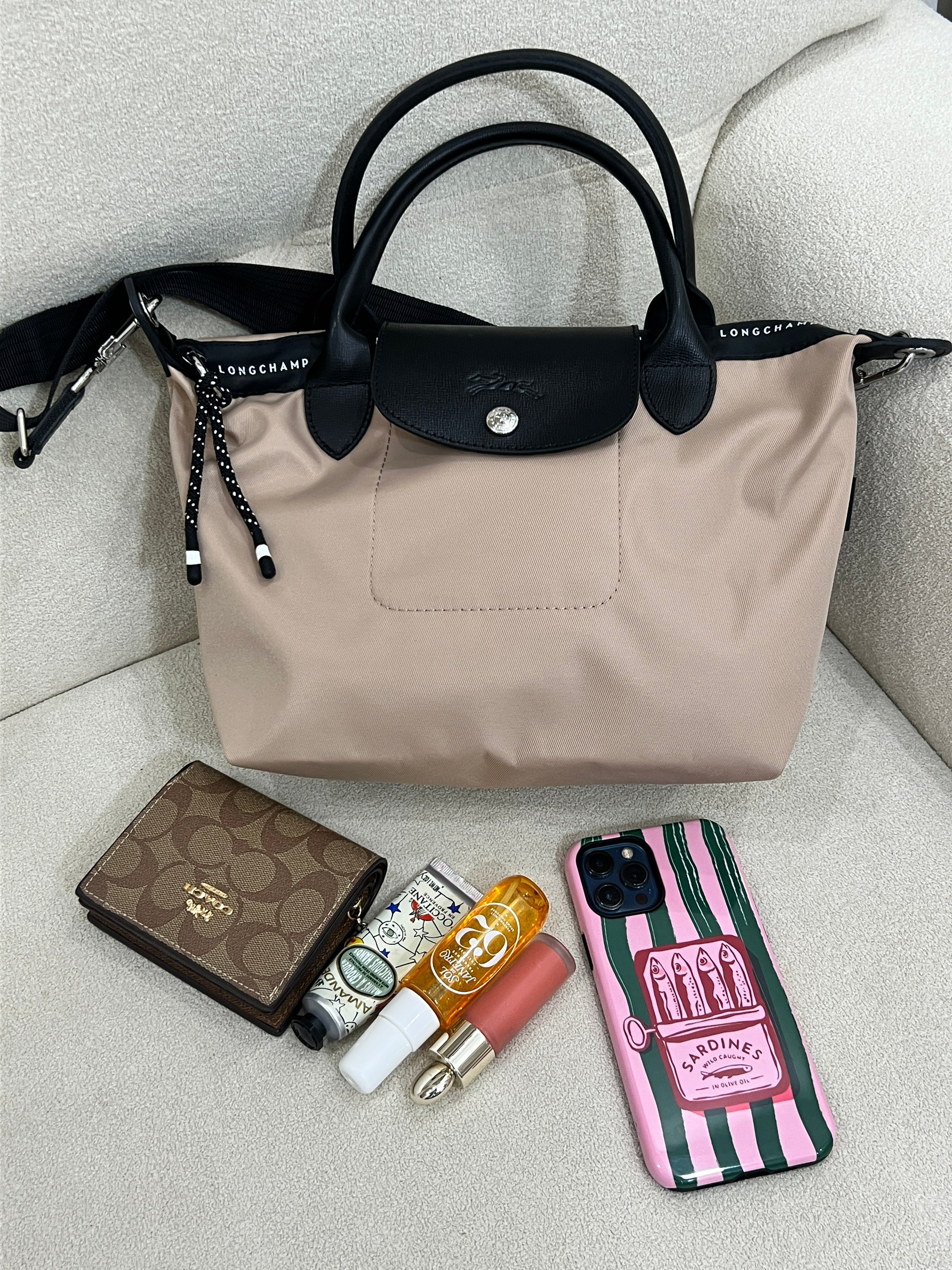Longchamp Inspired Crossbody - Taupe(Small With Logo & Strap)