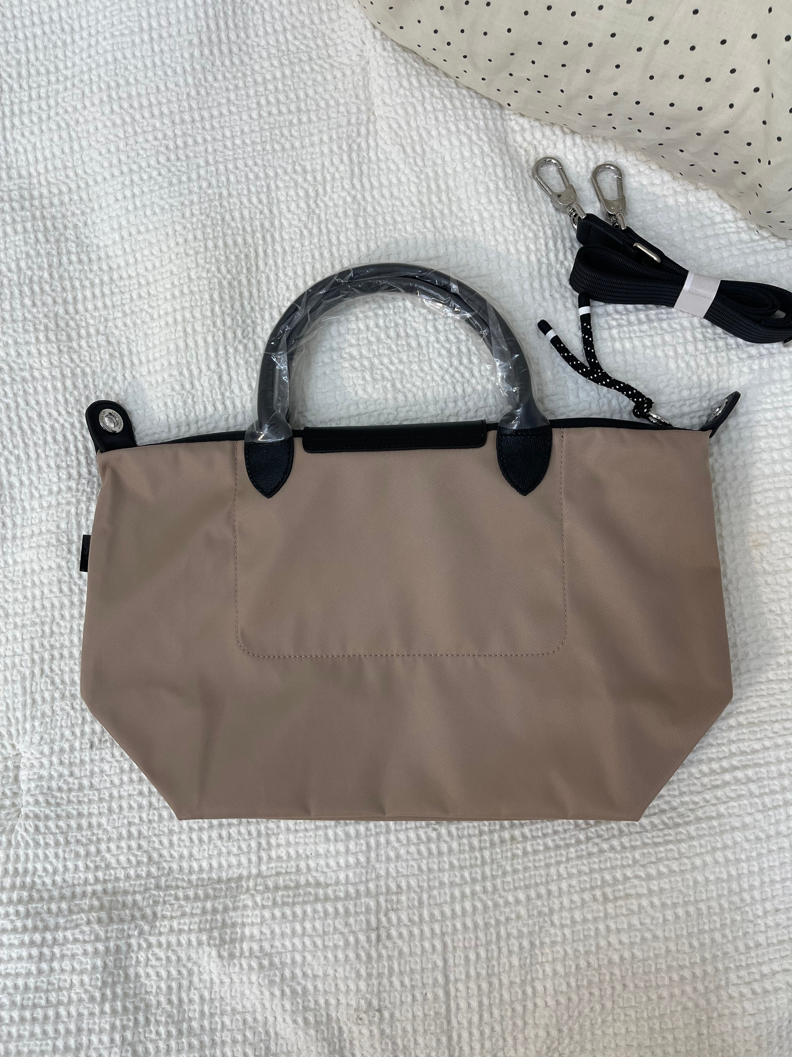 Longchamp Inspired Crossbody - Taupe (Medium With Logo & Strap)