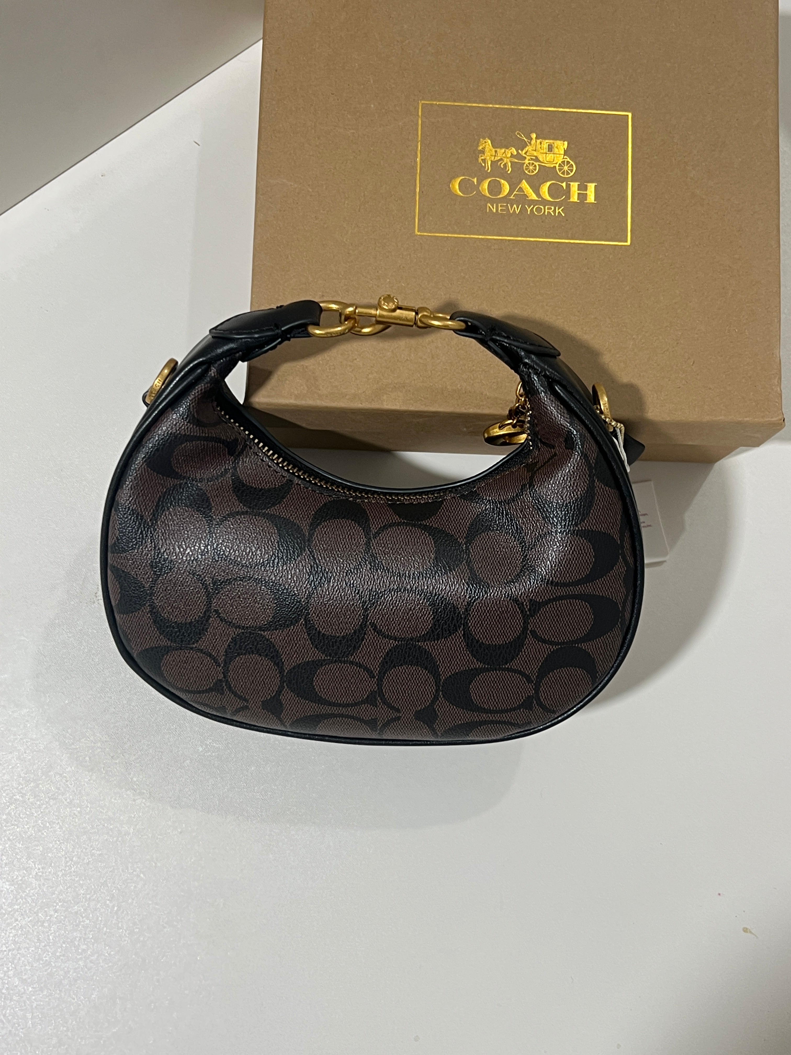 COACH JONIE BAG DARK BROWN (INCLUDE BOX AND LONG STRAP )