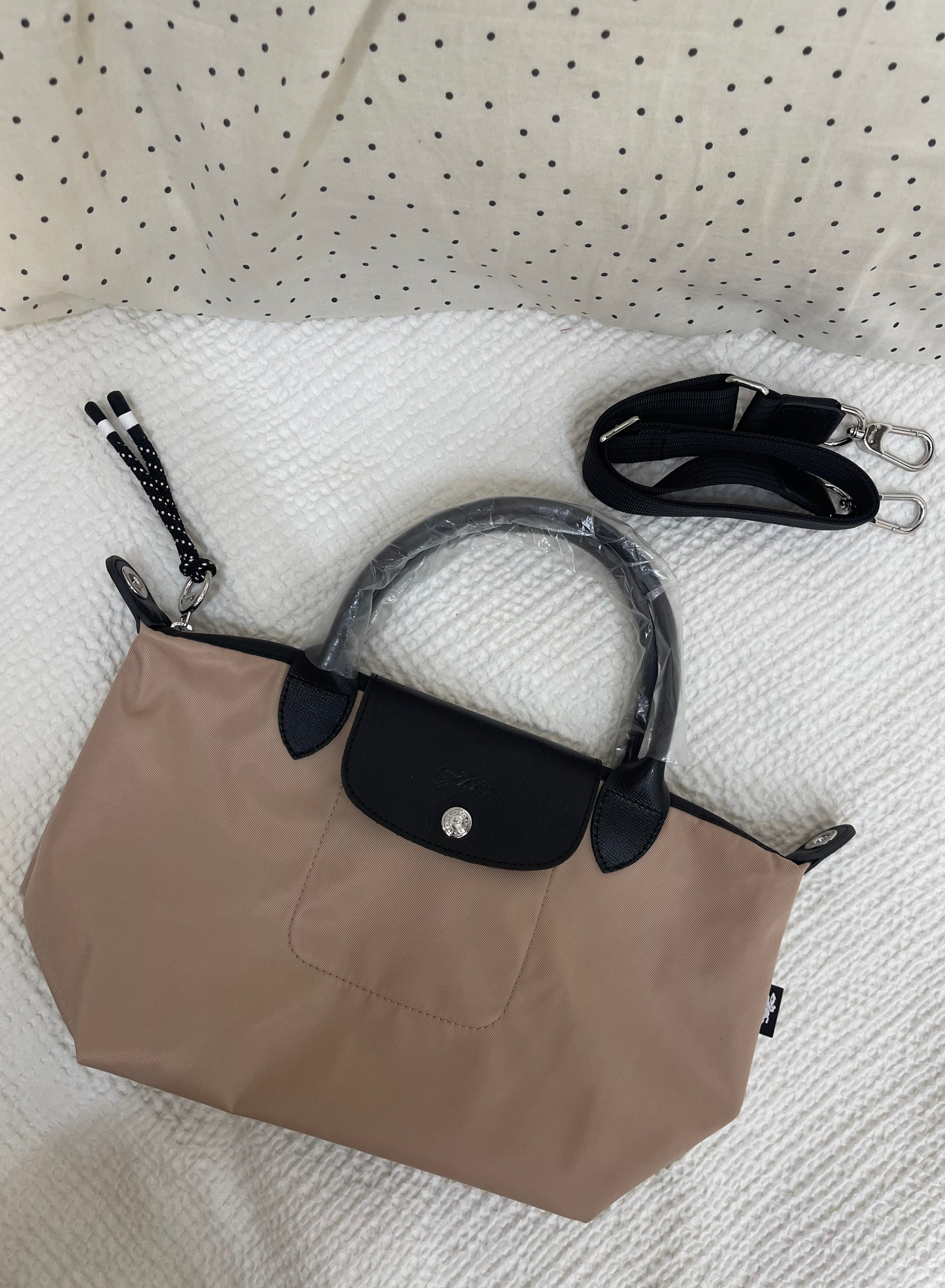 Longchamp Inspired Crossbody - Taupe(Small With Logo & Strap)