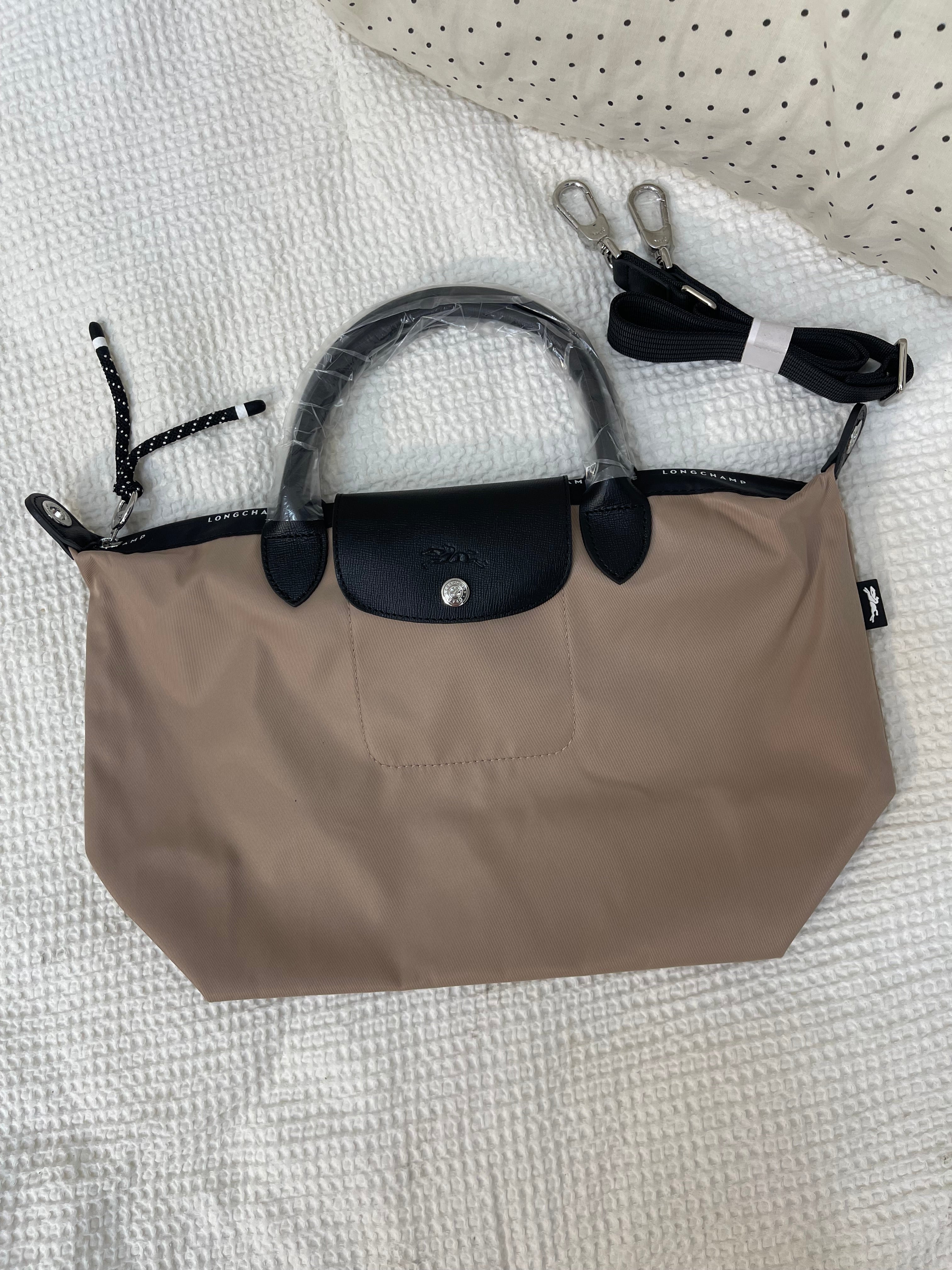Longchamp Inspired Crossbody - Taupe (Medium With Logo & Strap)