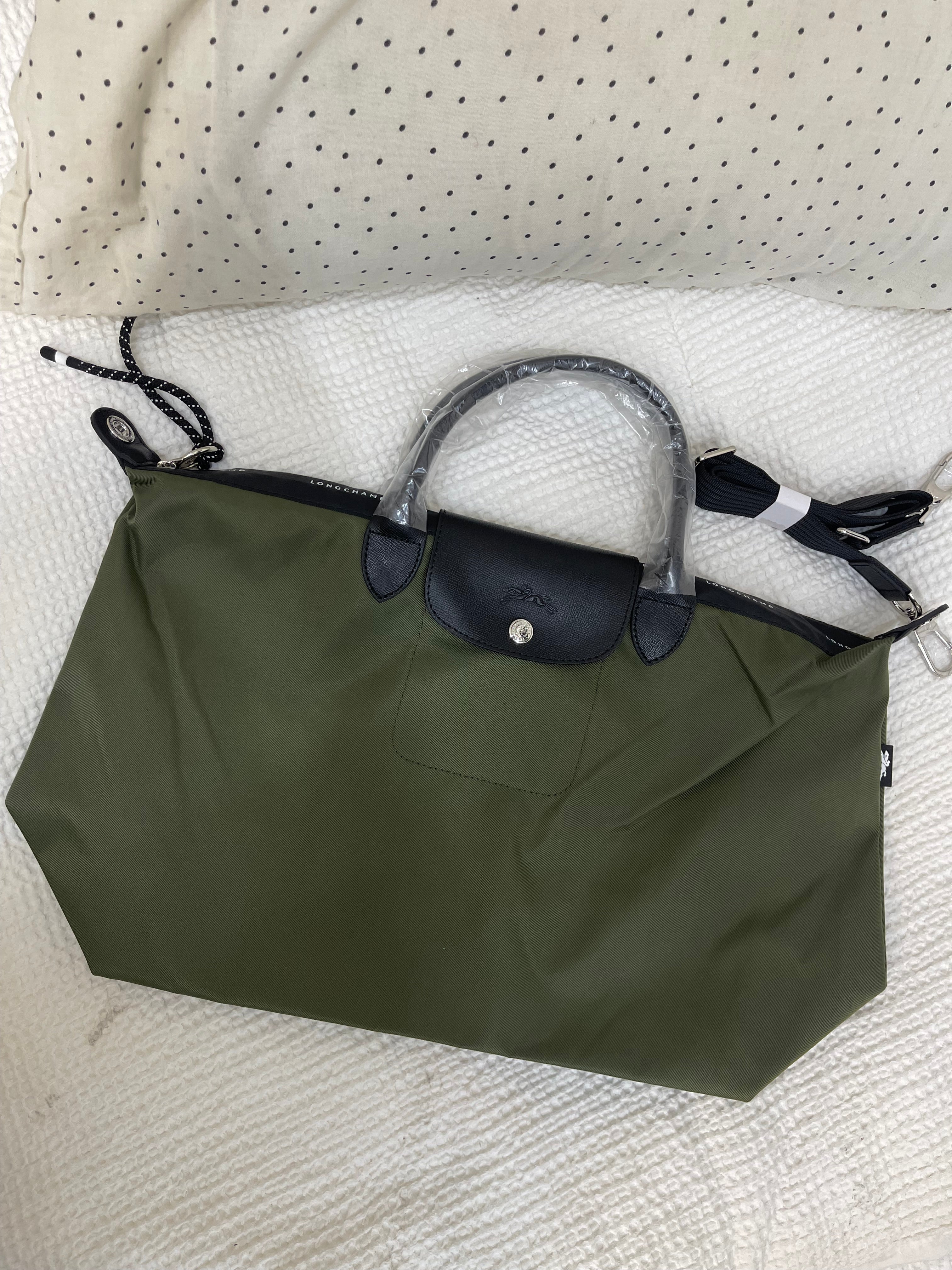 Longchamp Inspired Crossbody - Olive Green (Large With Logo & Strap)