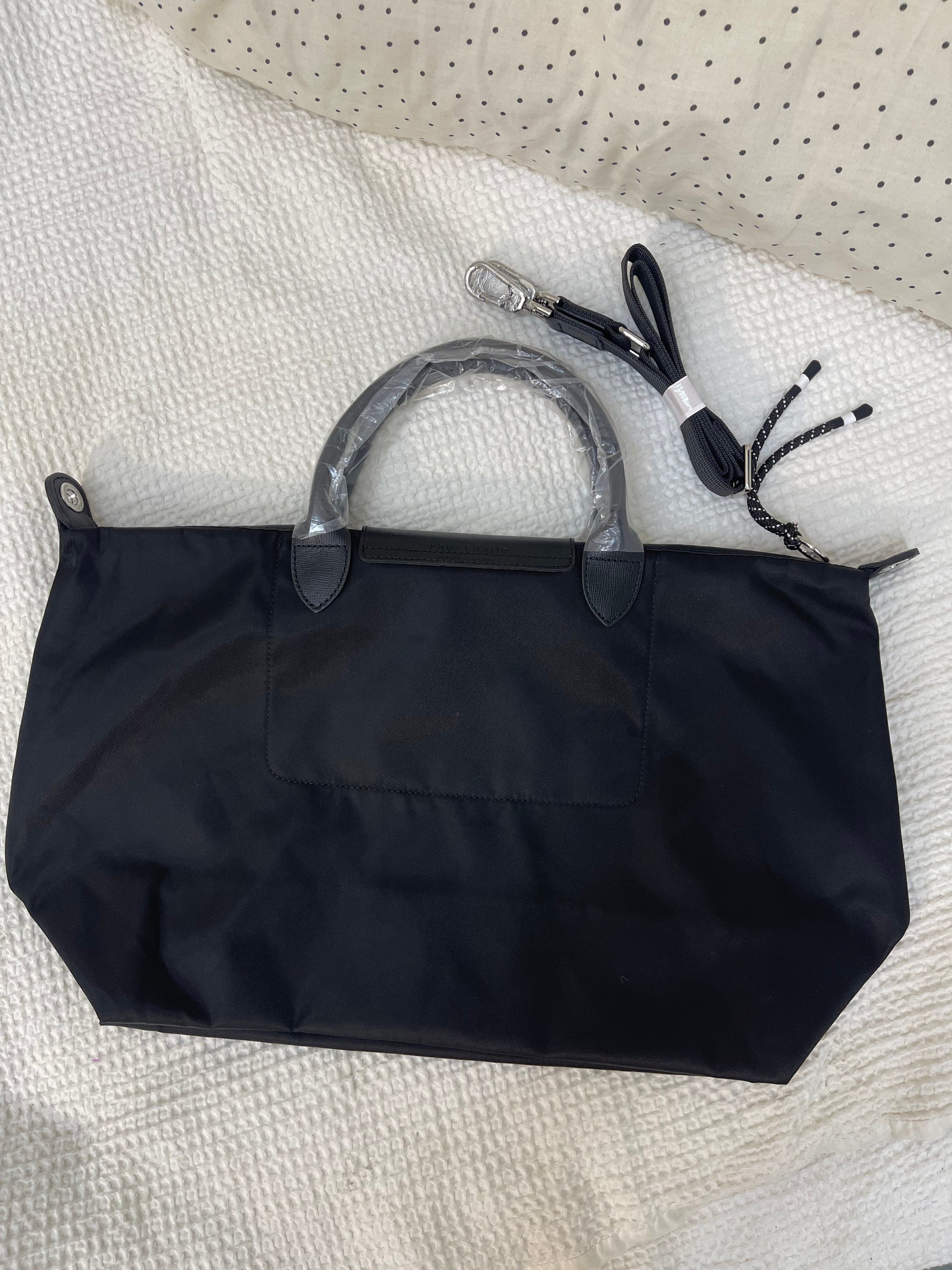 Longchamp Inspired Crossbody - Black (Large With Logo & Strap)