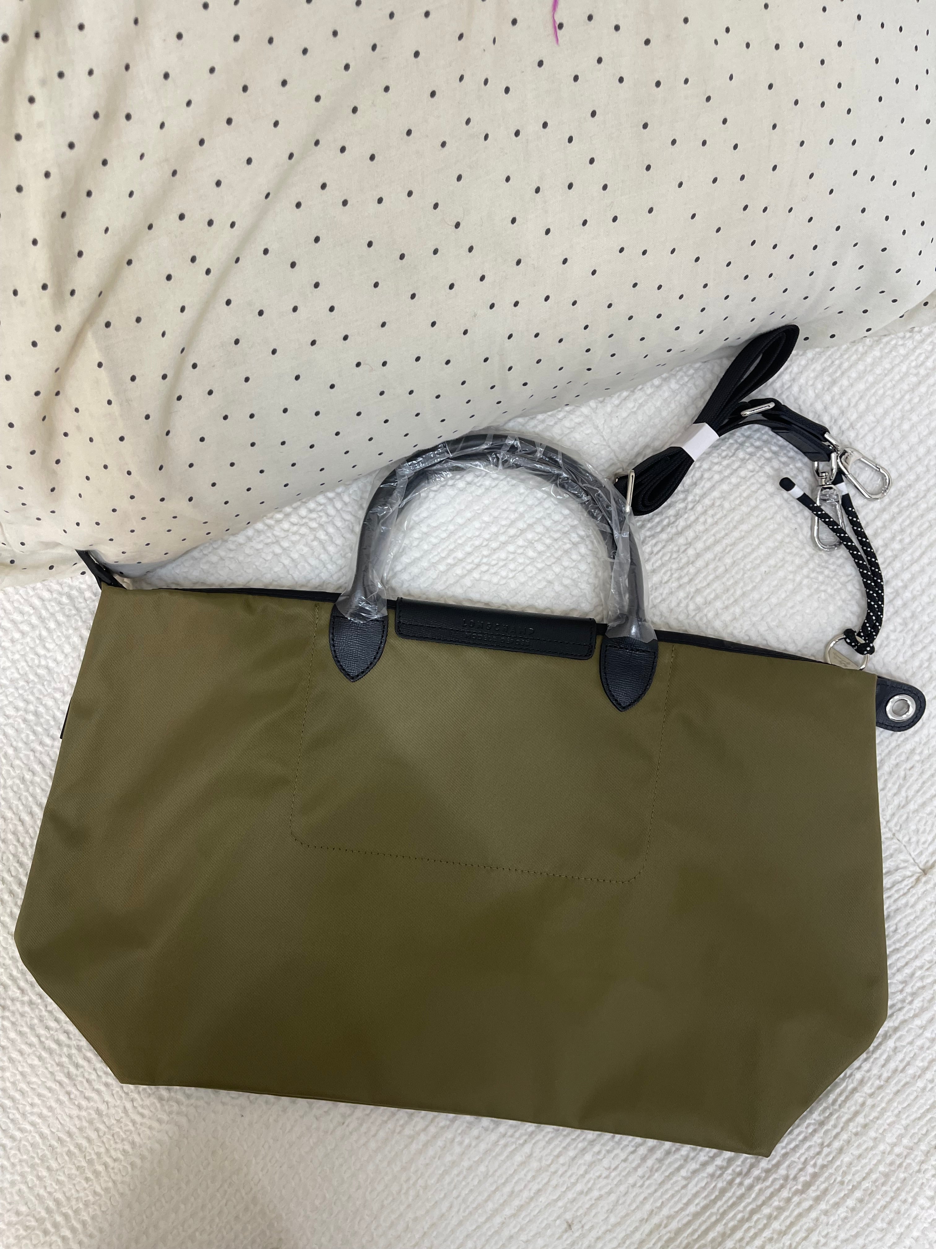 Longchamp Inspired Crossbody - khaki Green (Large With Logo & Strap)