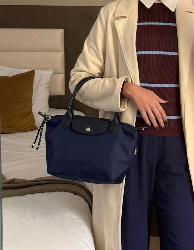 Longchamp Inspired Crossbody - Navy Blue (Small With Logo & Strap)