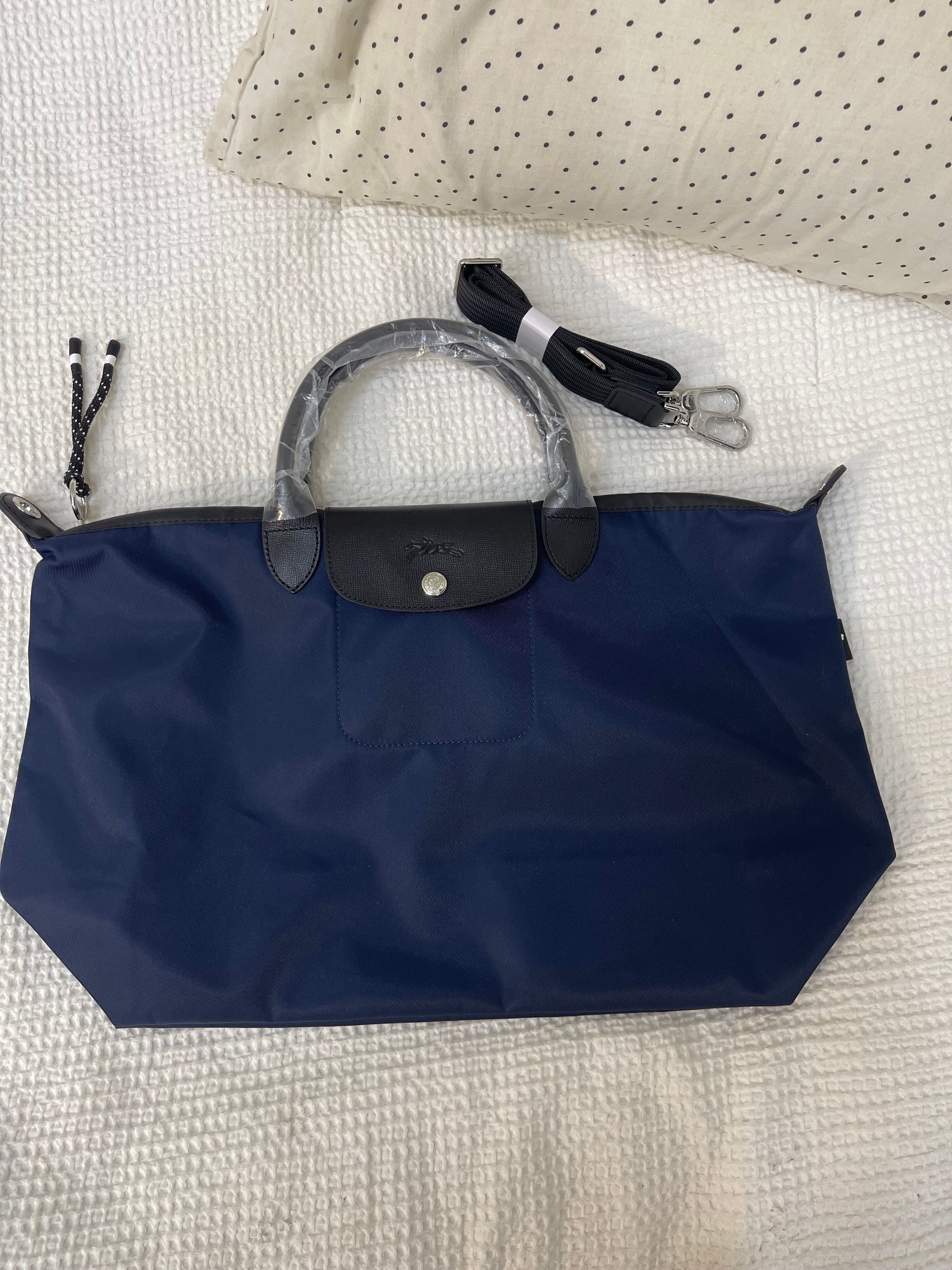 Longchamp Inspired Crossbody - Navy Blue (Large With Logo & Strap)