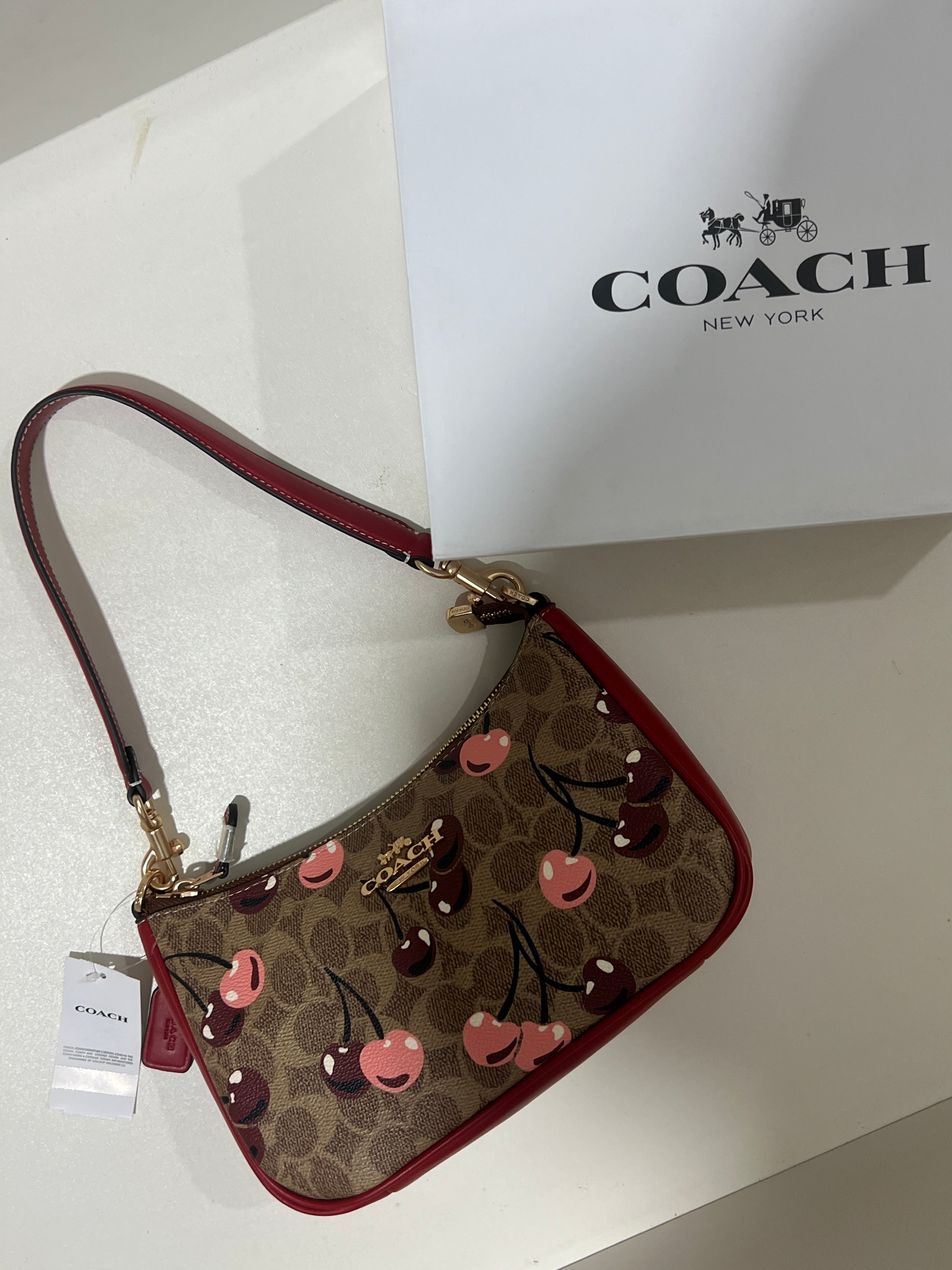 Coach Teri Signature Brown Cherry Shoulder Bag (with Box)